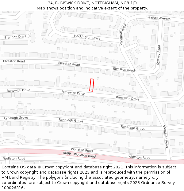 34, RUNSWICK DRIVE, NOTTINGHAM, NG8 1JD: Location map and indicative extent of plot