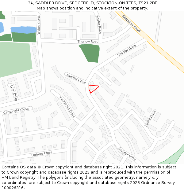 34, SADDLER DRIVE, SEDGEFIELD, STOCKTON-ON-TEES, TS21 2BF: Location map and indicative extent of plot