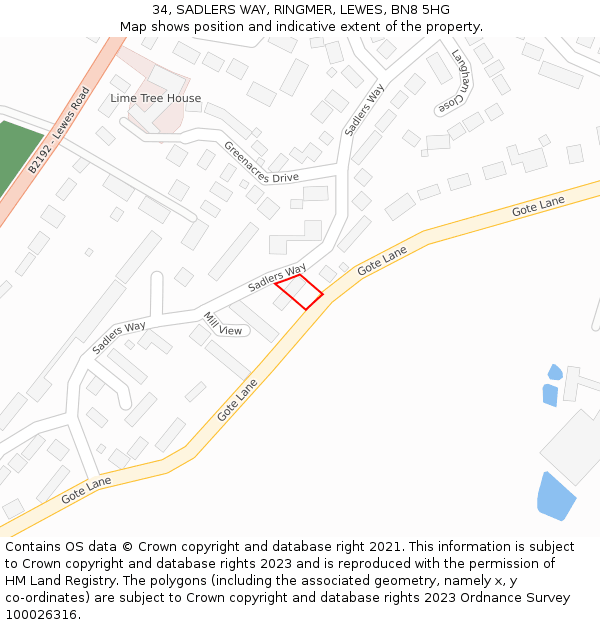 34, SADLERS WAY, RINGMER, LEWES, BN8 5HG: Location map and indicative extent of plot