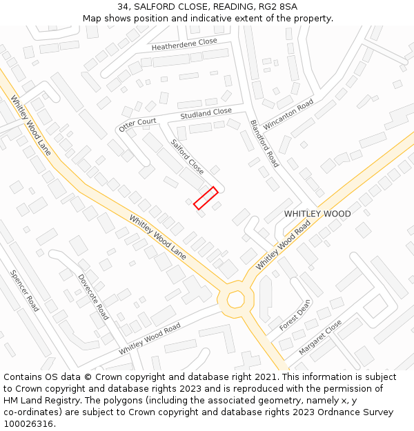 34, SALFORD CLOSE, READING, RG2 8SA: Location map and indicative extent of plot