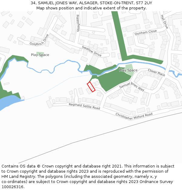 34, SAMUEL JONES WAY, ALSAGER, STOKE-ON-TRENT, ST7 2UY: Location map and indicative extent of plot