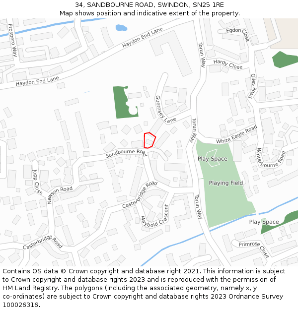 34, SANDBOURNE ROAD, SWINDON, SN25 1RE: Location map and indicative extent of plot