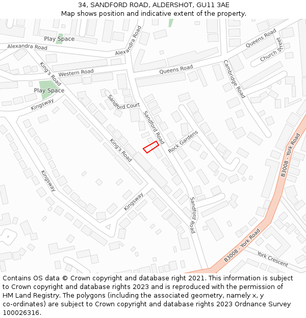 34, SANDFORD ROAD, ALDERSHOT, GU11 3AE: Location map and indicative extent of plot