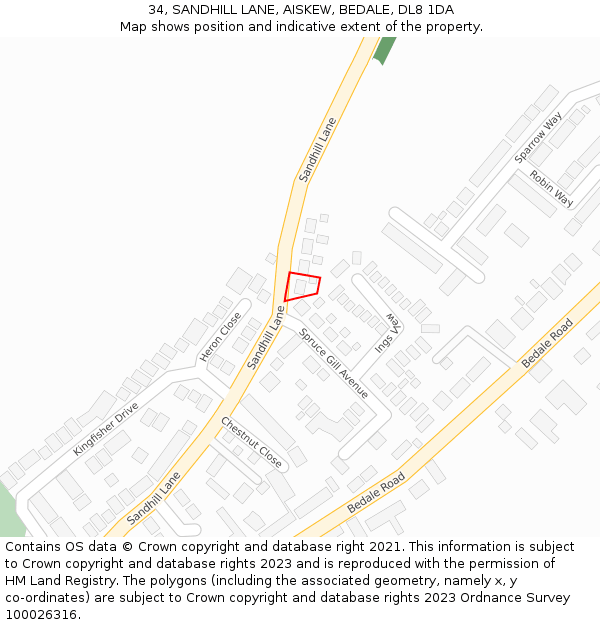 34, SANDHILL LANE, AISKEW, BEDALE, DL8 1DA: Location map and indicative extent of plot