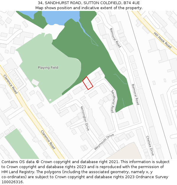 34, SANDHURST ROAD, SUTTON COLDFIELD, B74 4UE: Location map and indicative extent of plot