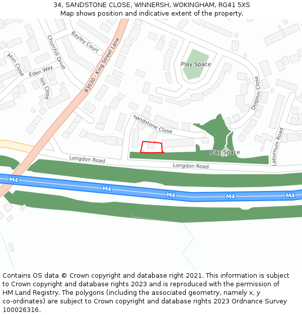 34, SANDSTONE CLOSE, WINNERSH, WOKINGHAM, RG41 5XS: Location map and indicative extent of plot