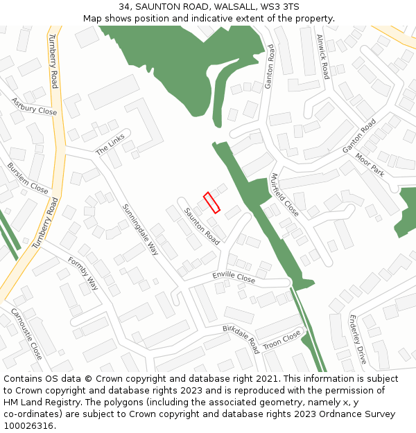 34, SAUNTON ROAD, WALSALL, WS3 3TS: Location map and indicative extent of plot