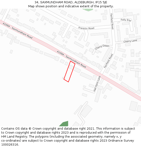 34, SAXMUNDHAM ROAD, ALDEBURGH, IP15 5JE: Location map and indicative extent of plot