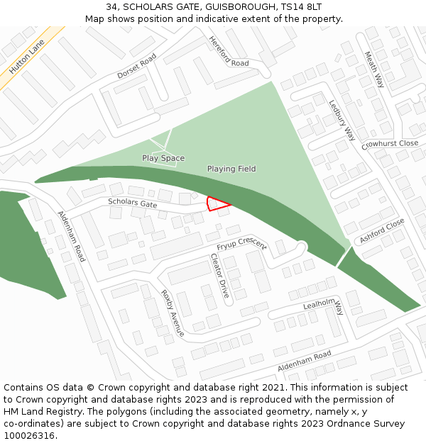 34, SCHOLARS GATE, GUISBOROUGH, TS14 8LT: Location map and indicative extent of plot