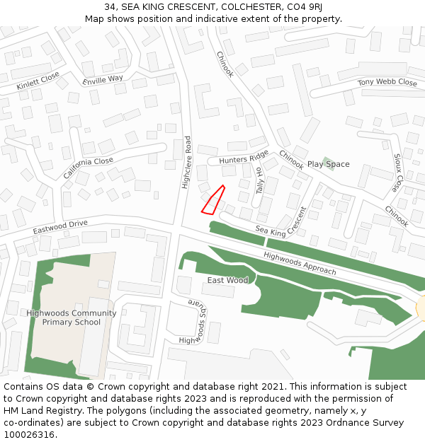 34, SEA KING CRESCENT, COLCHESTER, CO4 9RJ: Location map and indicative extent of plot