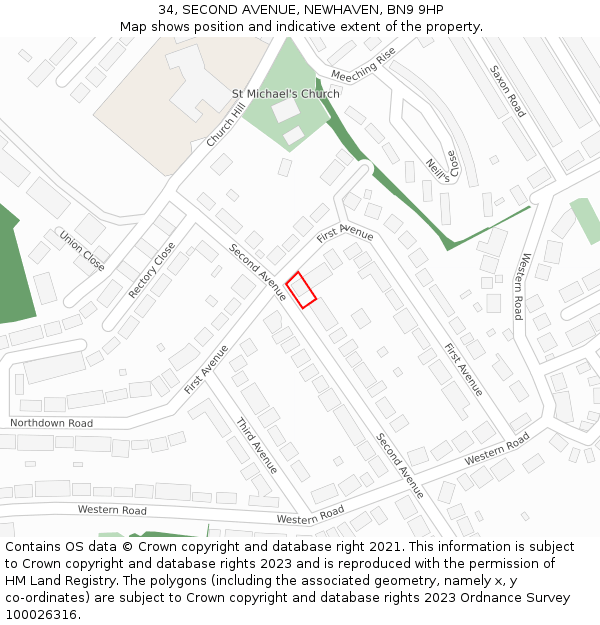 34, SECOND AVENUE, NEWHAVEN, BN9 9HP: Location map and indicative extent of plot