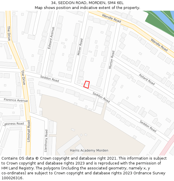 34, SEDDON ROAD, MORDEN, SM4 6EL: Location map and indicative extent of plot