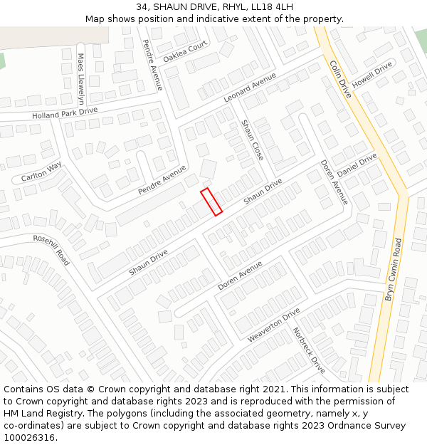 34, SHAUN DRIVE, RHYL, LL18 4LH: Location map and indicative extent of plot