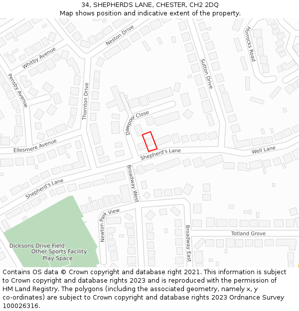 34, SHEPHERDS LANE, CHESTER, CH2 2DQ: Location map and indicative extent of plot