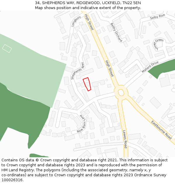 34, SHEPHERDS WAY, RIDGEWOOD, UCKFIELD, TN22 5EN: Location map and indicative extent of plot