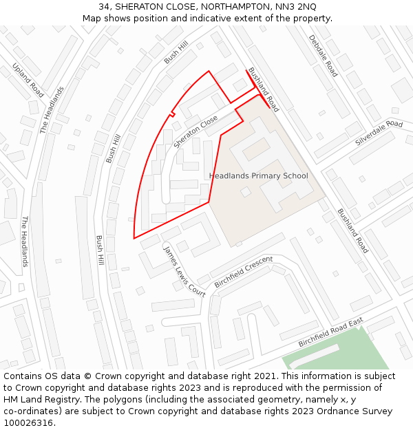 34, SHERATON CLOSE, NORTHAMPTON, NN3 2NQ: Location map and indicative extent of plot