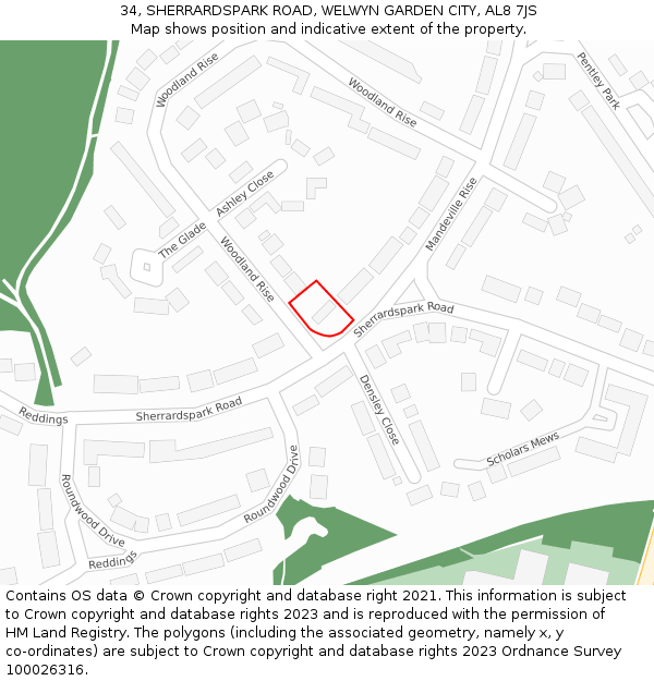 34, SHERRARDSPARK ROAD, WELWYN GARDEN CITY, AL8 7JS: Location map and indicative extent of plot