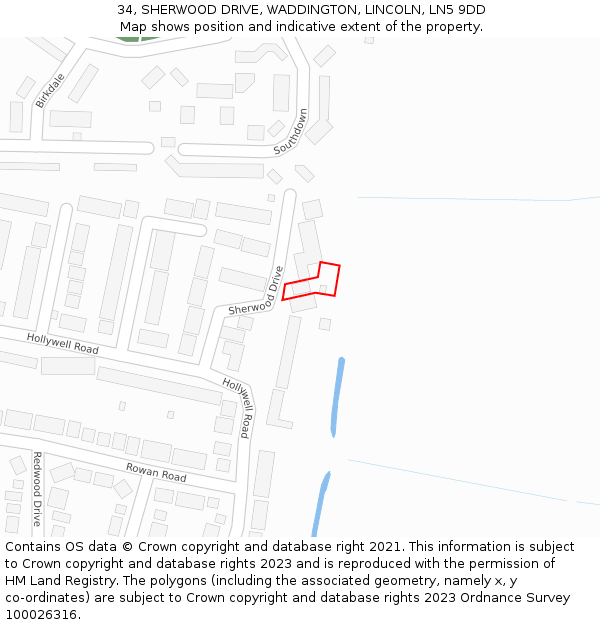 34, SHERWOOD DRIVE, WADDINGTON, LINCOLN, LN5 9DD: Location map and indicative extent of plot