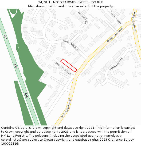 34, SHILLINGFORD ROAD, EXETER, EX2 8UB: Location map and indicative extent of plot