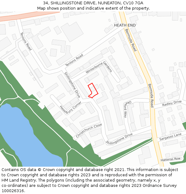 34, SHILLINGSTONE DRIVE, NUNEATON, CV10 7GA: Location map and indicative extent of plot