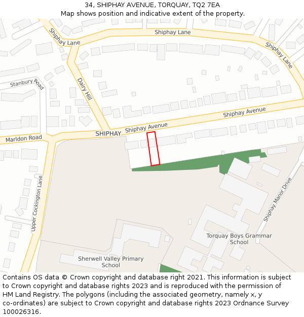 34, SHIPHAY AVENUE, TORQUAY, TQ2 7EA: Location map and indicative extent of plot