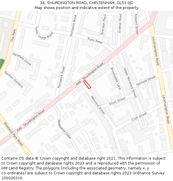 34, SHURDINGTON ROAD, CHELTENHAM, GL53 0JD: Location map and indicative extent of plot