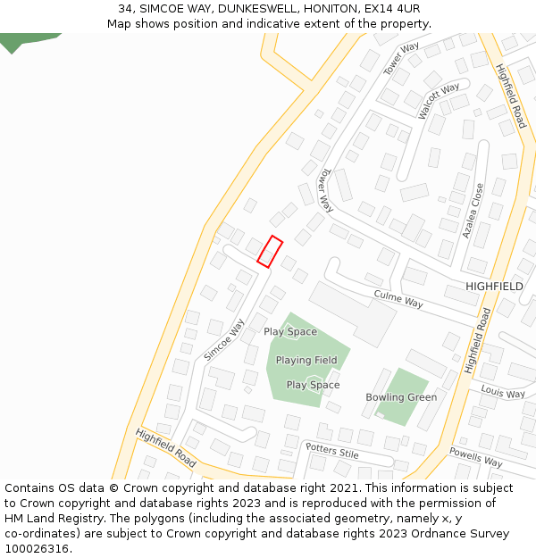 34, SIMCOE WAY, DUNKESWELL, HONITON, EX14 4UR: Location map and indicative extent of plot