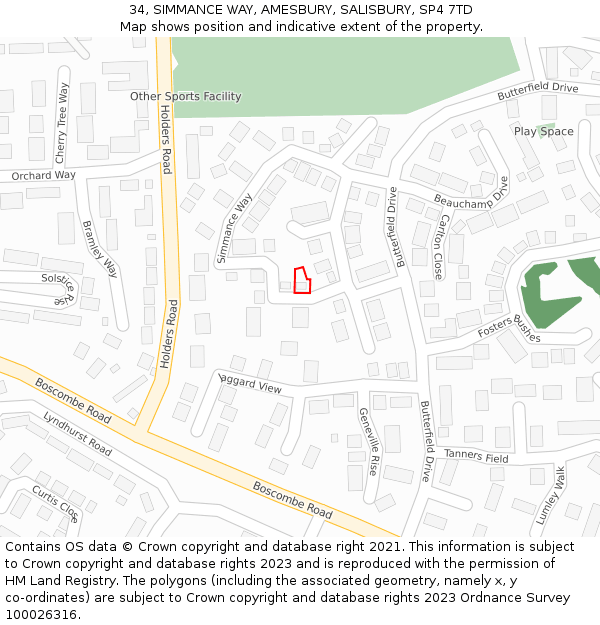 34, SIMMANCE WAY, AMESBURY, SALISBURY, SP4 7TD: Location map and indicative extent of plot