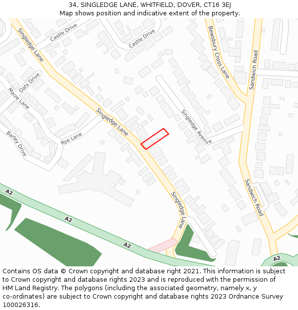 34, SINGLEDGE LANE, WHITFIELD, DOVER, CT16 3EJ: Location map and indicative extent of plot