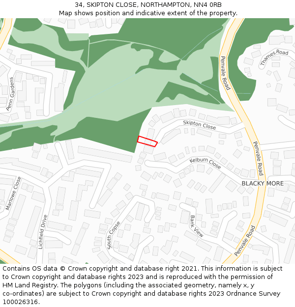 34, SKIPTON CLOSE, NORTHAMPTON, NN4 0RB: Location map and indicative extent of plot