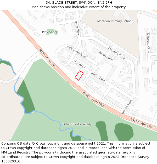 34, SLADE STREET, SWINDON, SN2 2FH: Location map and indicative extent of plot