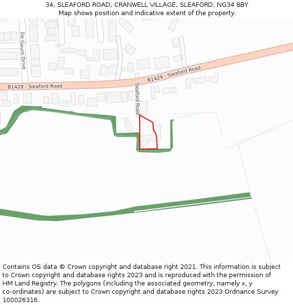 34, SLEAFORD ROAD, CRANWELL VILLAGE, SLEAFORD, NG34 8BY: Location map and indicative extent of plot