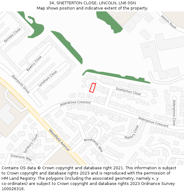 34, SNETTERTON CLOSE, LINCOLN, LN6 0SN: Location map and indicative extent of plot