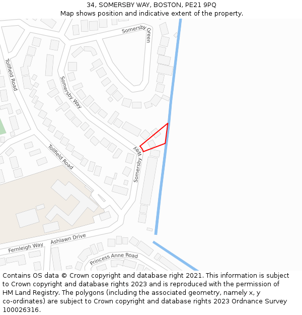 34, SOMERSBY WAY, BOSTON, PE21 9PQ: Location map and indicative extent of plot