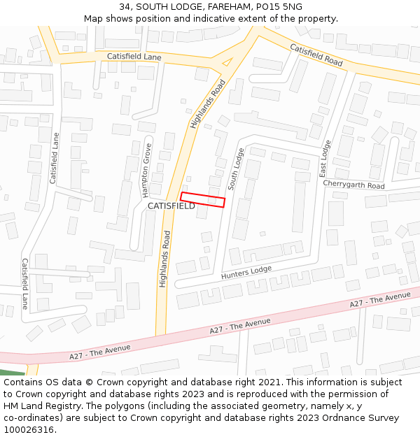 34, SOUTH LODGE, FAREHAM, PO15 5NG: Location map and indicative extent of plot