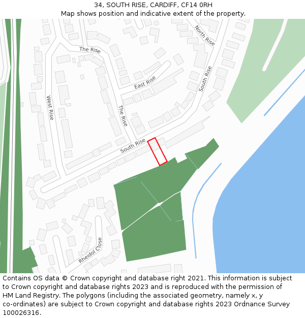 34, SOUTH RISE, CARDIFF, CF14 0RH: Location map and indicative extent of plot