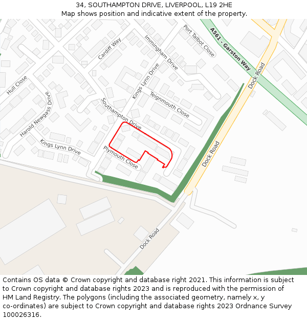 34, SOUTHAMPTON DRIVE, LIVERPOOL, L19 2HE: Location map and indicative extent of plot