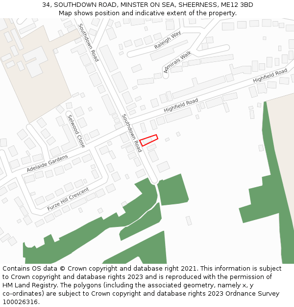 34, SOUTHDOWN ROAD, MINSTER ON SEA, SHEERNESS, ME12 3BD: Location map and indicative extent of plot