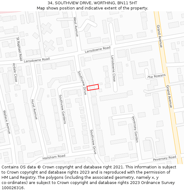 34, SOUTHVIEW DRIVE, WORTHING, BN11 5HT: Location map and indicative extent of plot