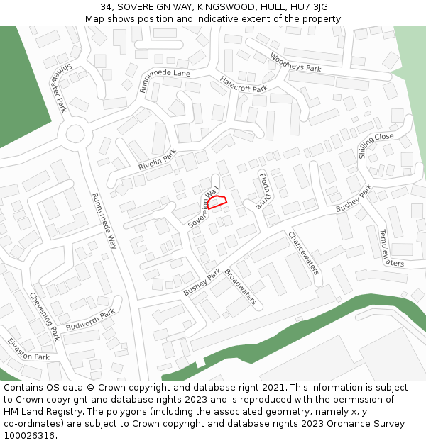 34, SOVEREIGN WAY, KINGSWOOD, HULL, HU7 3JG: Location map and indicative extent of plot