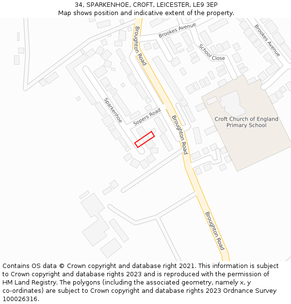 34, SPARKENHOE, CROFT, LEICESTER, LE9 3EP: Location map and indicative extent of plot
