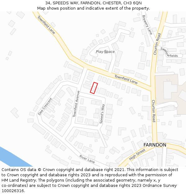 34, SPEEDS WAY, FARNDON, CHESTER, CH3 6QN: Location map and indicative extent of plot