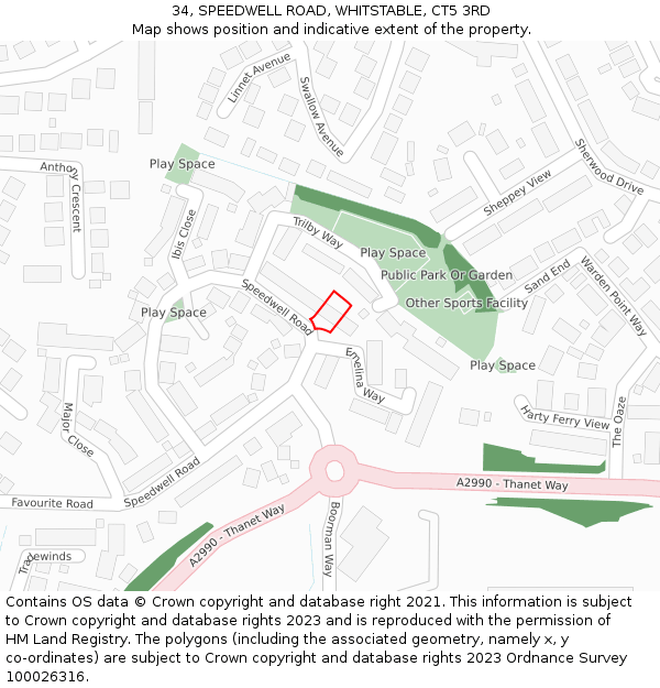 34, SPEEDWELL ROAD, WHITSTABLE, CT5 3RD: Location map and indicative extent of plot