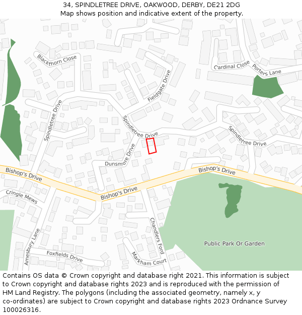34, SPINDLETREE DRIVE, OAKWOOD, DERBY, DE21 2DG: Location map and indicative extent of plot