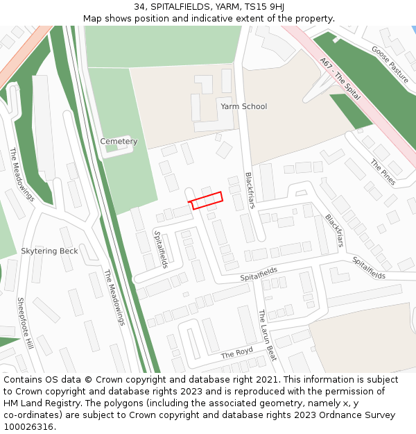 34, SPITALFIELDS, YARM, TS15 9HJ: Location map and indicative extent of plot