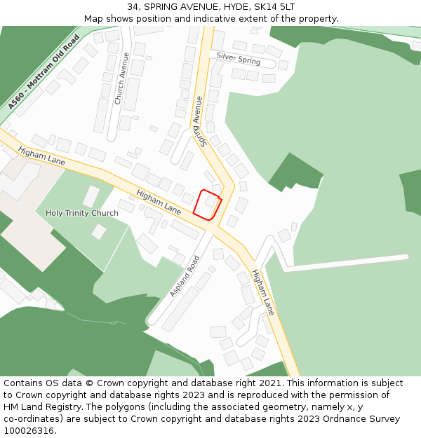 34, SPRING AVENUE, HYDE, SK14 5LT: Location map and indicative extent of plot