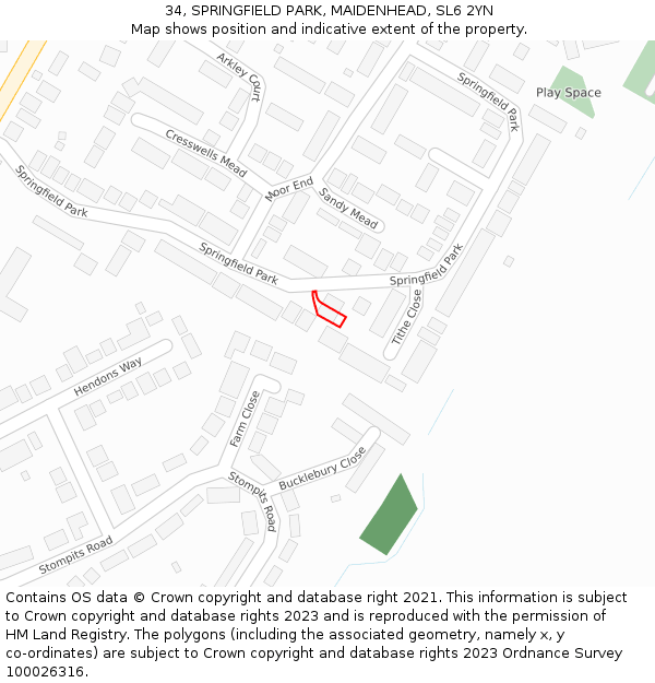 34, SPRINGFIELD PARK, MAIDENHEAD, SL6 2YN: Location map and indicative extent of plot