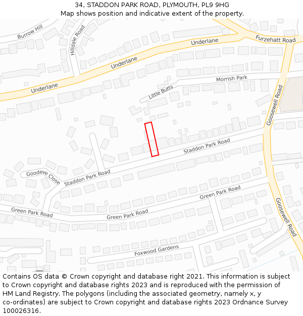 34, STADDON PARK ROAD, PLYMOUTH, PL9 9HG: Location map and indicative extent of plot