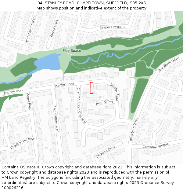 34, STANLEY ROAD, CHAPELTOWN, SHEFFIELD, S35 2XS: Location map and indicative extent of plot