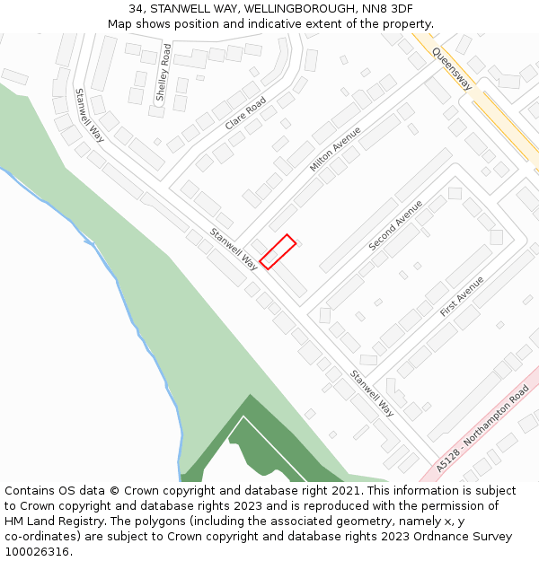 34, STANWELL WAY, WELLINGBOROUGH, NN8 3DF: Location map and indicative extent of plot